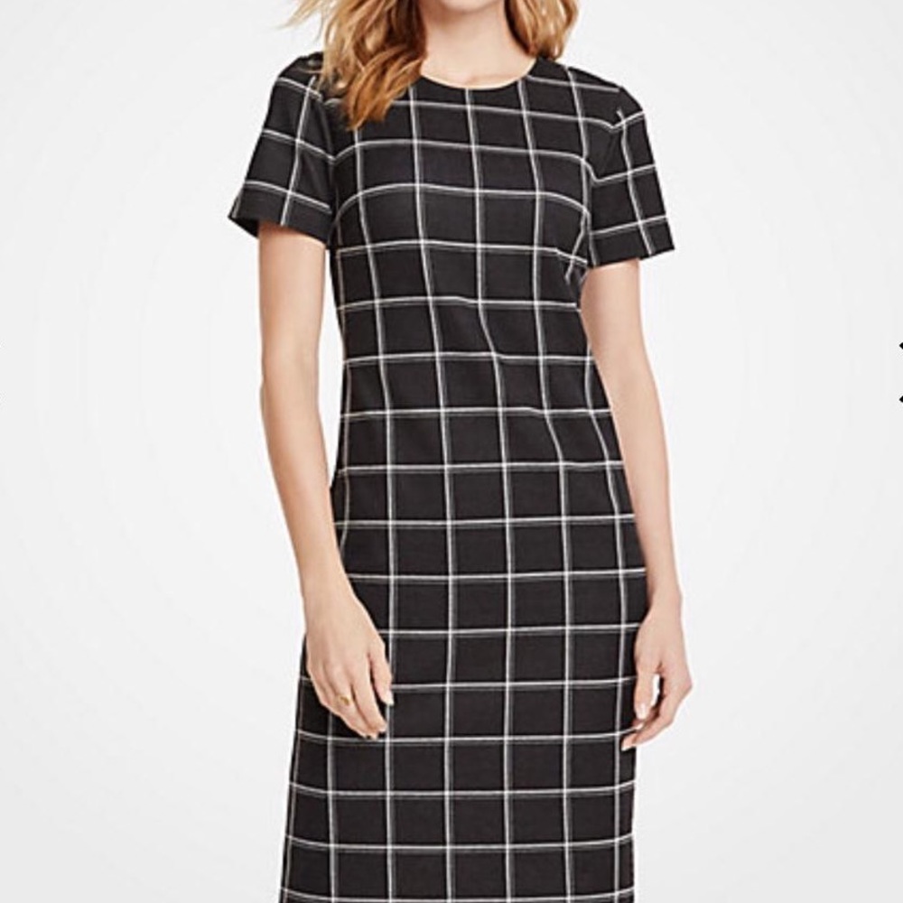 Ann Taylor Gray Windowpane T-shirt Dress